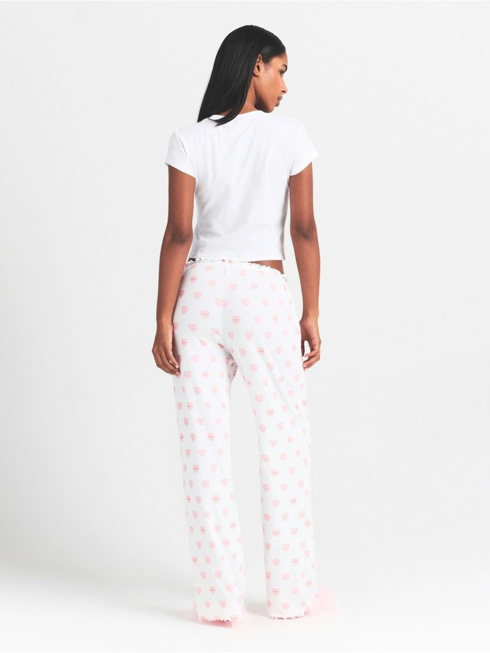 SKIMS POINTELLE STRAIGHT LEG PANTS SNOW LACE HEARTS XS - Picture 5 of 8